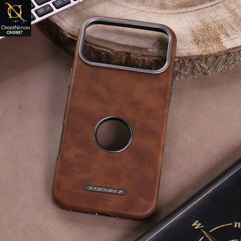 iPhone 17 Pro Max - Brown - New Rimbmax Luxury Shockproof Leather Case with Camera Protection