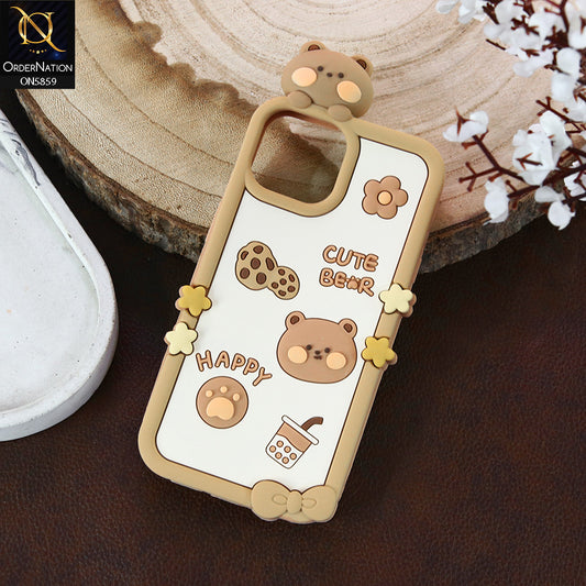 iPhone 15 Cover - Brown -  New Stingy 3D Ultra Slushy Cute Bear Case