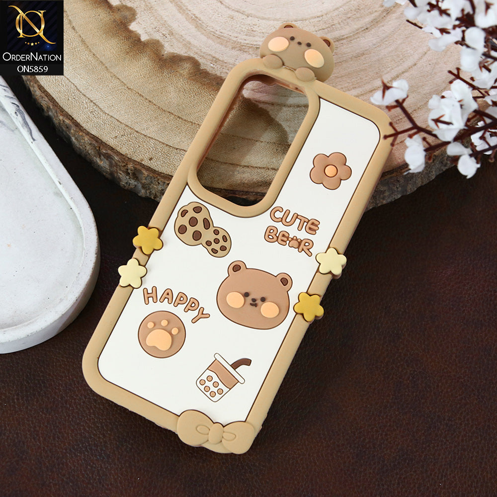 Vivo Y19s Pro Cover - Brown -  New Stingy 3D Ultra Slushy Cute Bear Case