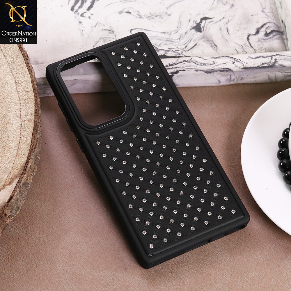 Samsung Galaxy S23 Ultra Cover - Black -  New CLassic Small Shiny Crystals Fine Case With Metal Camera Ring