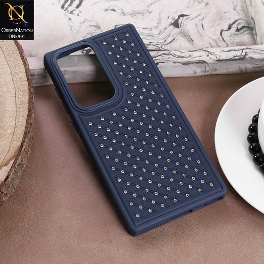 Samsung Galaxy S23 Ultra Cover - Blue -  New CLassic Small Shiny Crystals Fine Case With Metal Camera Ring
