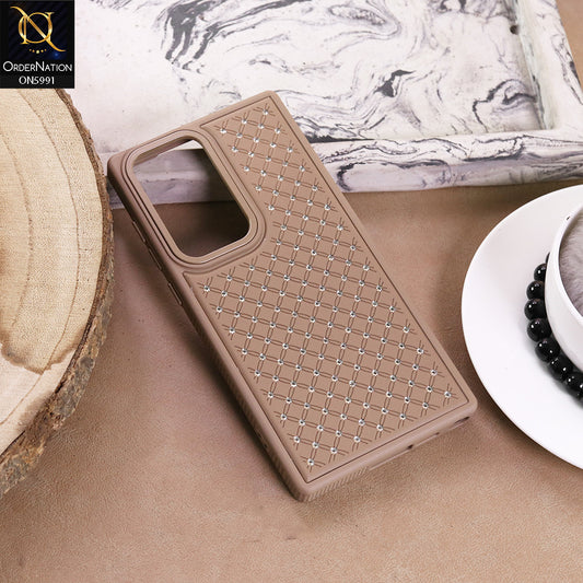 Samsung Galaxy S23 Ultra Cover - Brown -  New CLassic Small Shiny Crystals Fine Case With Metal Camera Ring