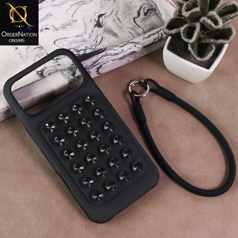 iPhone 17 Pro Max Cover - Black - Premium Silicone Shockproof Stand Case Multi-Suction Grip with Hand Loop
