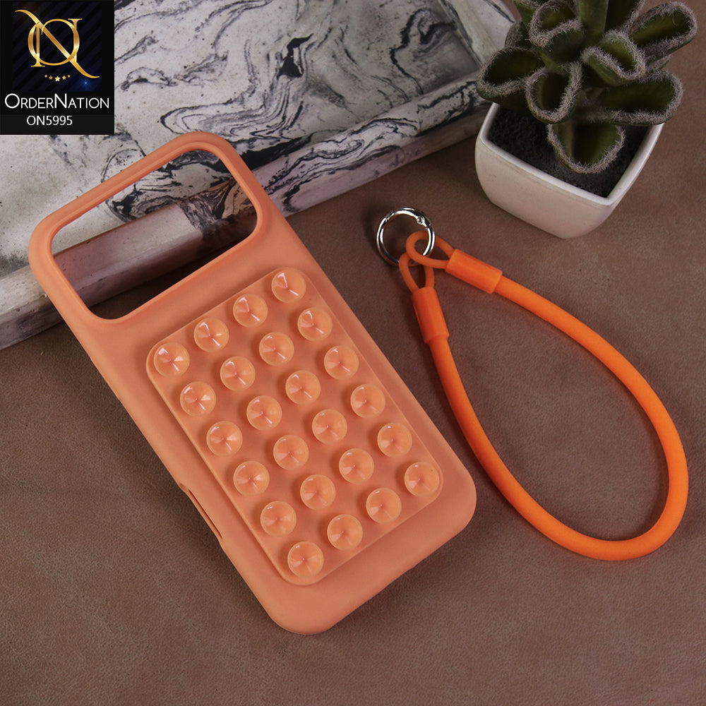 iPhone 17 Pro Max Cover - Orange - Premium Silicone Shockproof Stand Case Multi-Suction Grip with Hand Loop