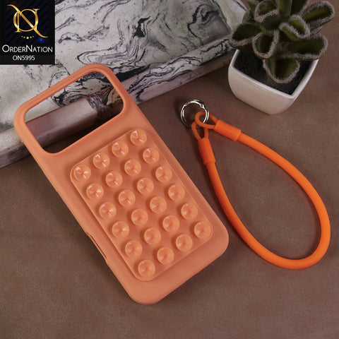 iPhone 17 Pro Max Cover - Orange - Premium Silicone Shockproof Stand Case Multi-Suction Grip with Hand Loop