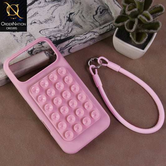 iPhone 17 Pro Max Cover - Pink - Premium Silicone Shockproof Stand Case Multi-Suction Grip with Hand Loop
