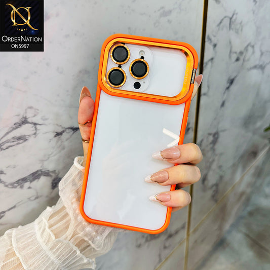 iPhone 17 Pro Max Cover - Orange - New Crystal Metal Stand Case With Camera Lens Protector