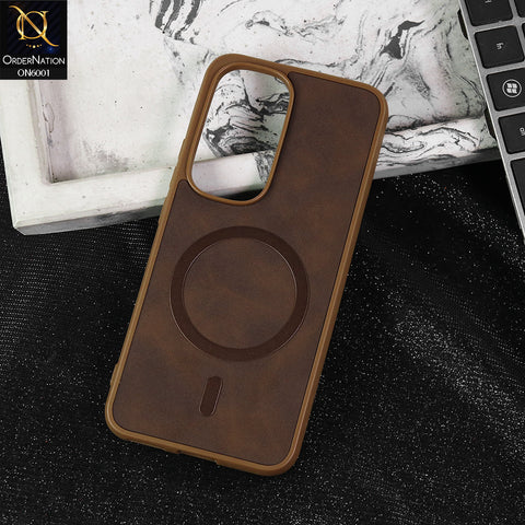 Infinix Hot 60 Pro Plus Cover - Brown -  New Premium Matte Soft Leather Feel Case With Soft Borders and MagSafe Design