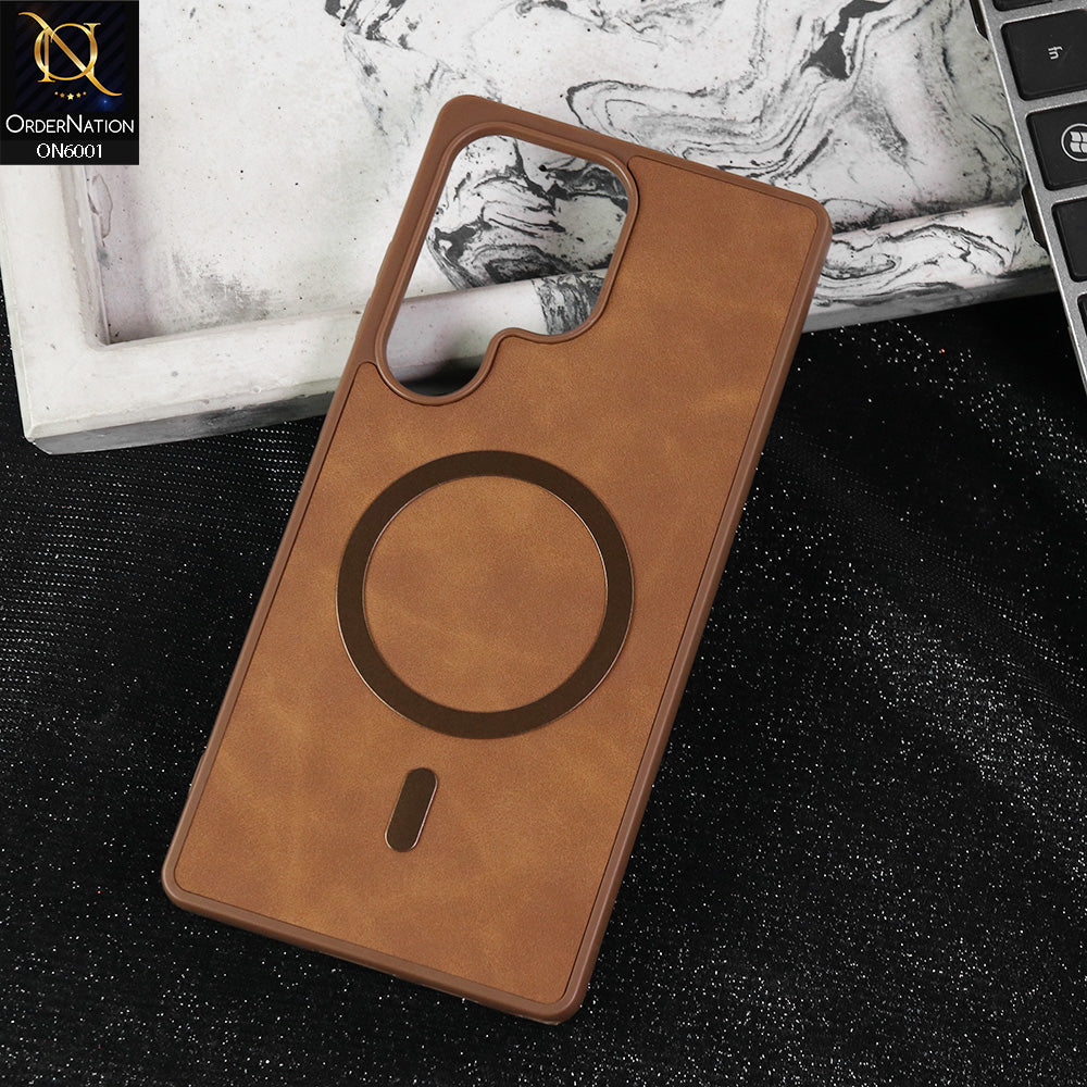 Samsung Galaxy S25 Ultra Cover - Brown -  New Premium Matte Soft Leather Feel Case With Soft Borders and MagSafe Design