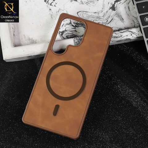 Samsung Galaxy S25 Ultra Cover - Brown -  New Premium Matte Soft Leather Feel Case With Soft Borders and MagSafe Design