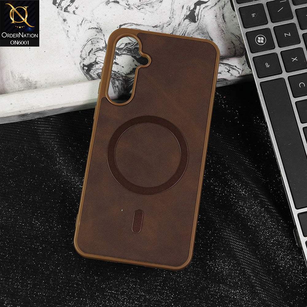 Samsung Galaxy A35 Cover - Brown -  New Premium Matte Soft Leather Feel Case With Soft Borders and MagSafe Design