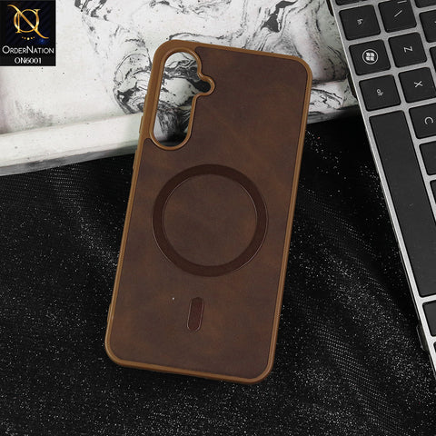 Samsung Galaxy A35 Cover - Brown -  New Premium Matte Soft Leather Feel Case With Soft Borders and MagSafe Design