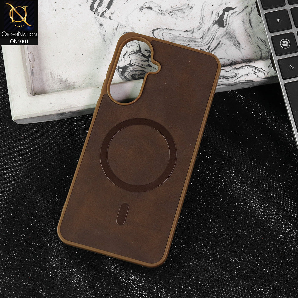 Samsung Galaxy F17 Cover - Brown -  New Premium Matte Soft Leather Feel Case With Soft Borders and MagSafe Design