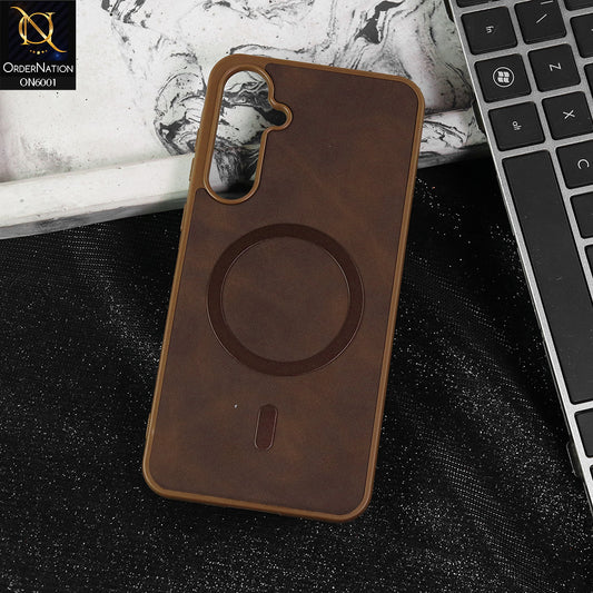 Samsung Galaxy A54 Cover - Brown -  New Premium Matte Soft Leather Feel Case With Soft Borders and MagSafe Design