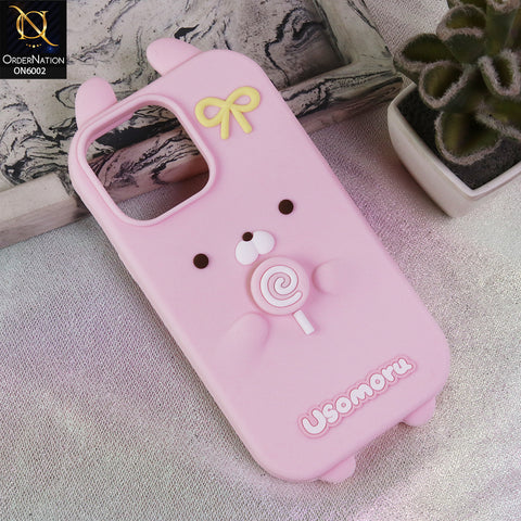 iPhone 15 Pro Max Cover - Pink - Premium Kawaii Bear Lollipop Silicone Case