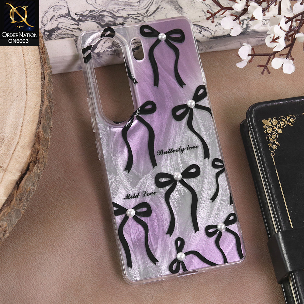 Tecno Camon 40 Pro 5G - Black - New Luxury Coquette Phone Case Lavender Marble & Pearl Bows