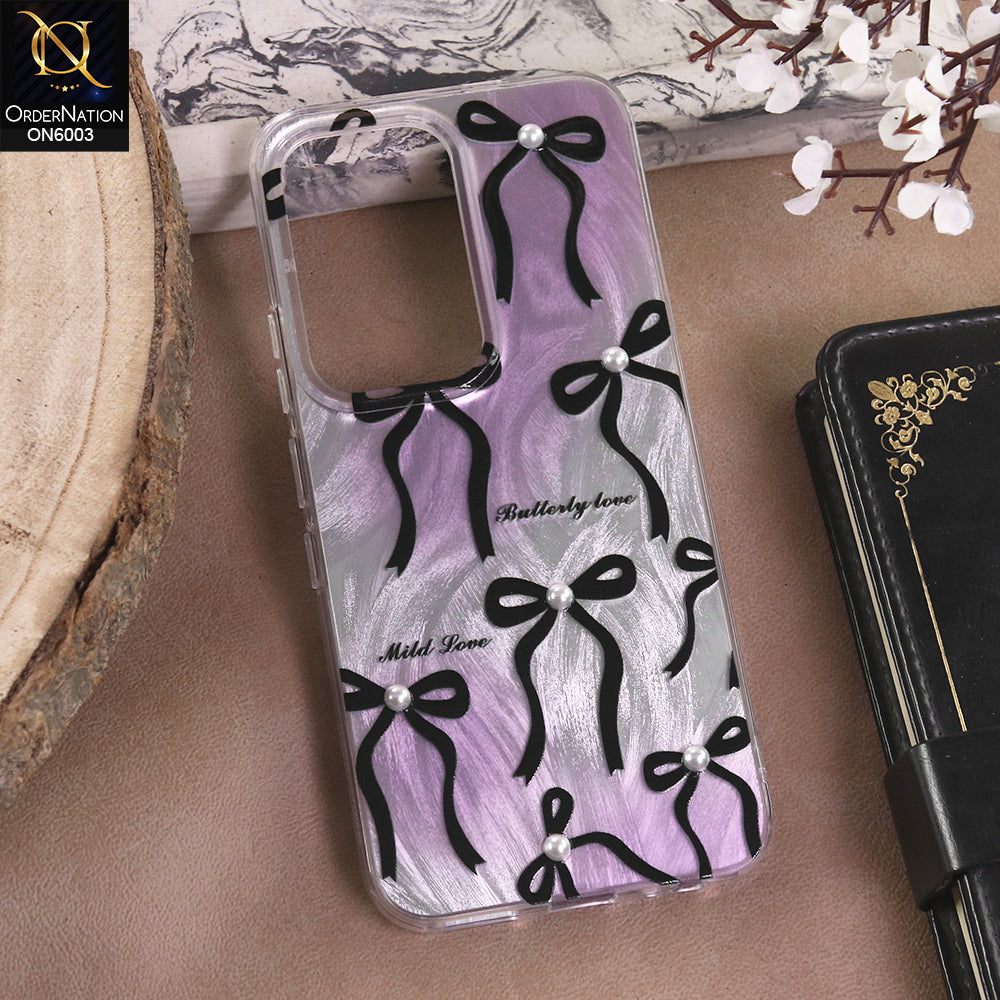 Infinix Hot 60 Pro - Black - New Luxury Coquette Phone Case Lavender Marble & Pearl Bows