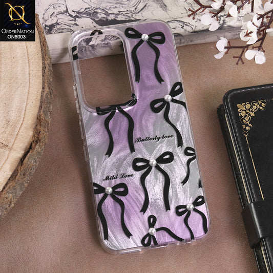 Infinix Hot 60 Pro - Black - New Luxury Coquette Phone Case Lavender Marble & Pearl Bows