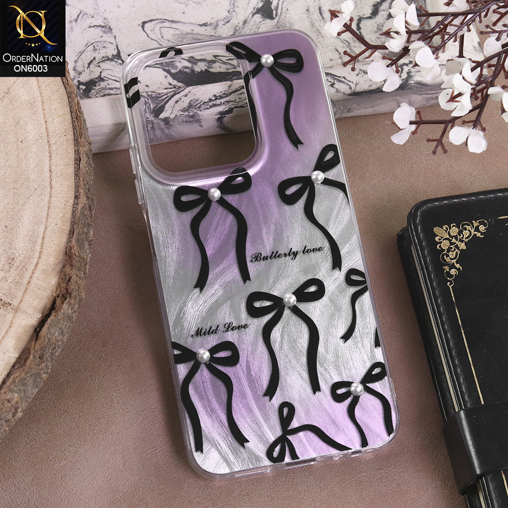 Oppo A6c - Black - New Luxury Coquette Phone Case Lavender Marble & Pearl Bows