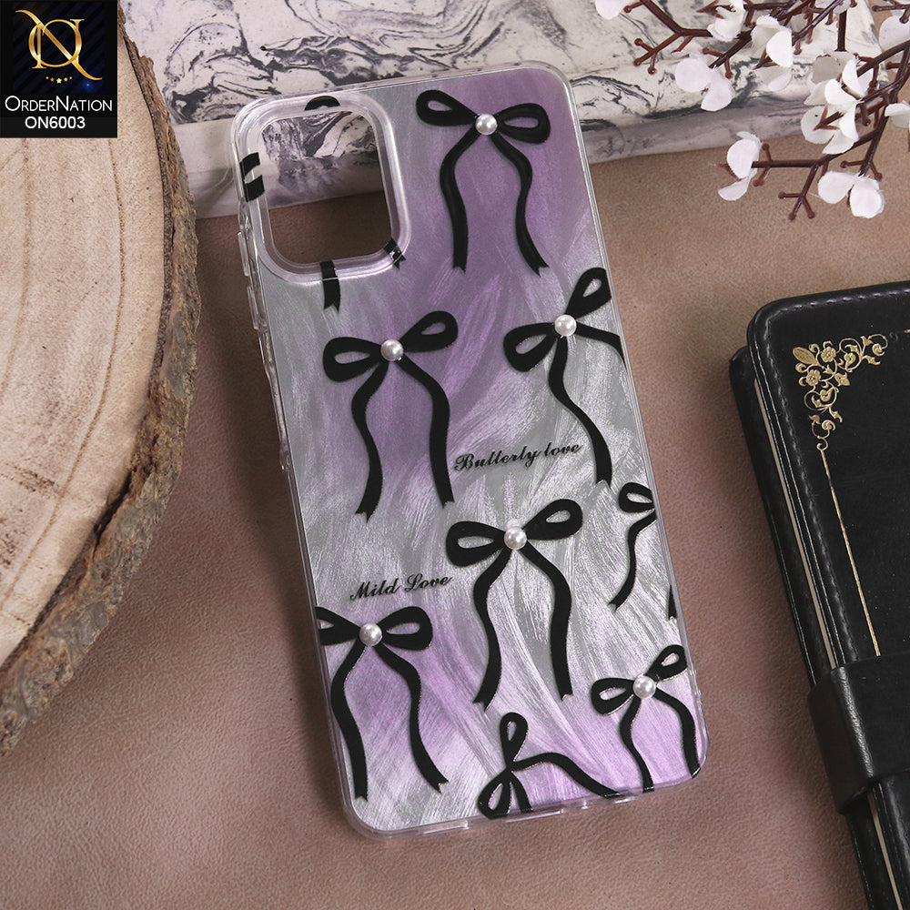 Samsung Galaxy A06 - Black - New Luxury Coquette Phone Case Lavender Marble & Pearl Bows