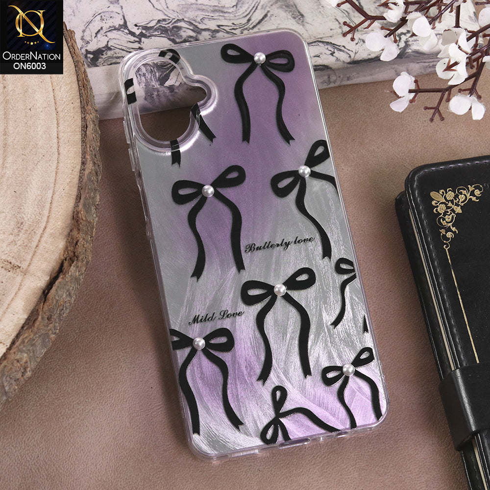 Samsung Galaxy A07 4G - Black - New Luxury Coquette Phone Case Lavender Marble & Pearl Bows