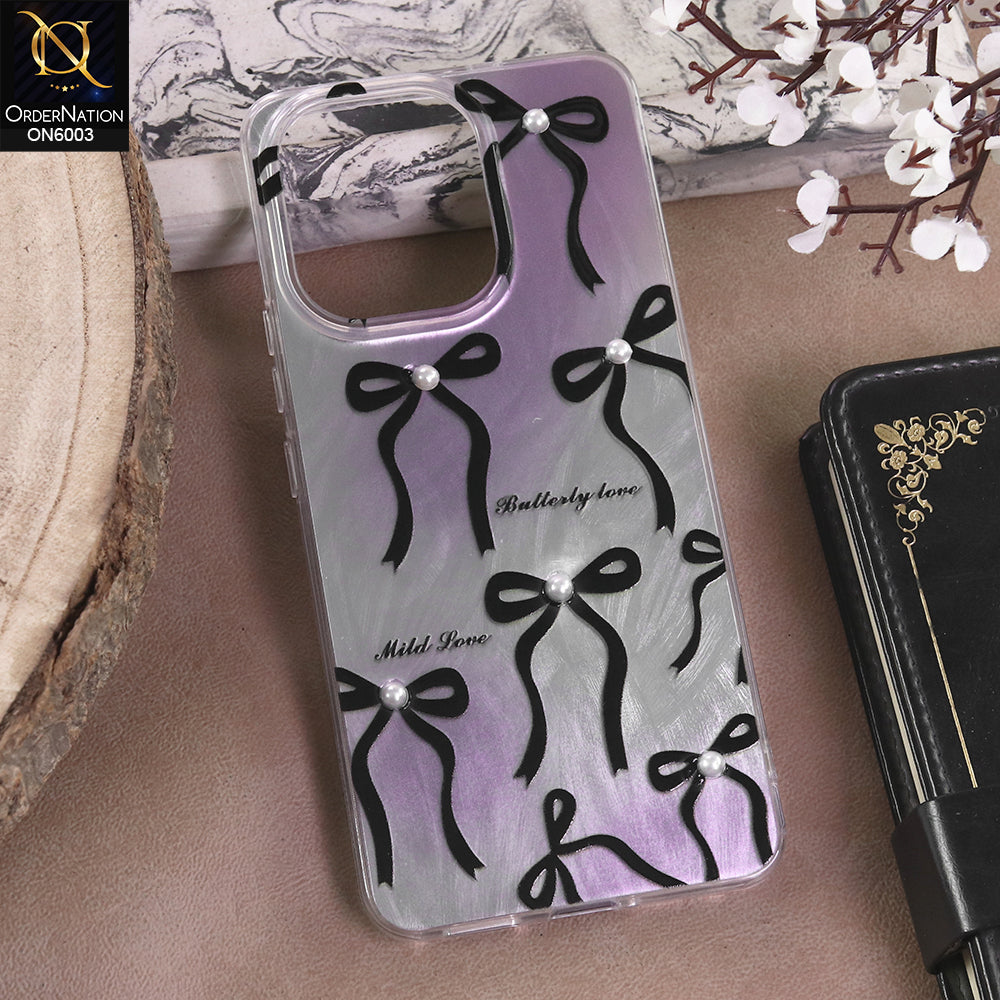 Vivo V60 Lite 5G - Black - New Luxury Coquette Phone Case Lavender Marble & Pearl Bows