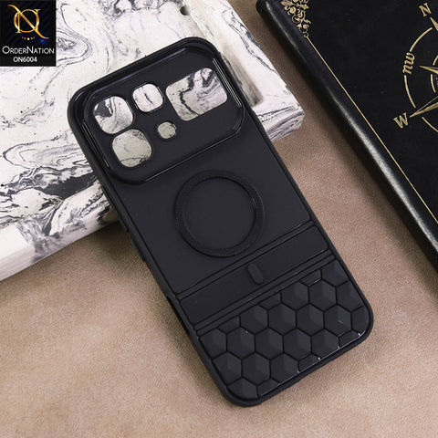 Infinix Note 60 Pro Cover  - Black - Textured Grip Design with Built-in Ring puffer down magsafe styled Case