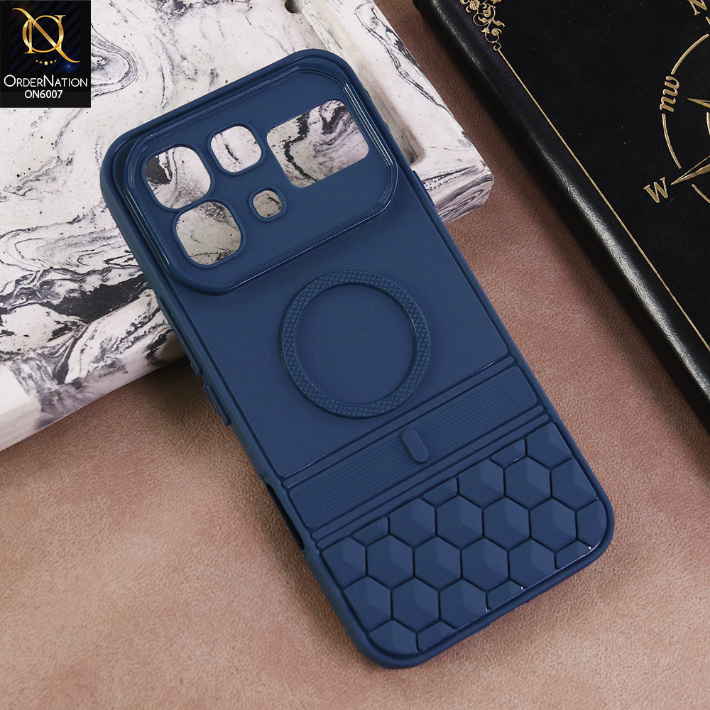 Infinix Note 60 Pro Cover  - Blue - Textured Grip Design with Built-in Ring puffer down magsafe styled Case