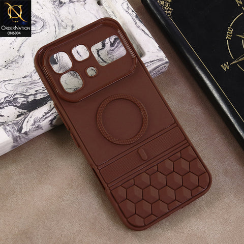 Infinix Note 60 Pro Cover  - Brown - Textured Grip Design with Built-in Ring puffer down magsafe styled Case