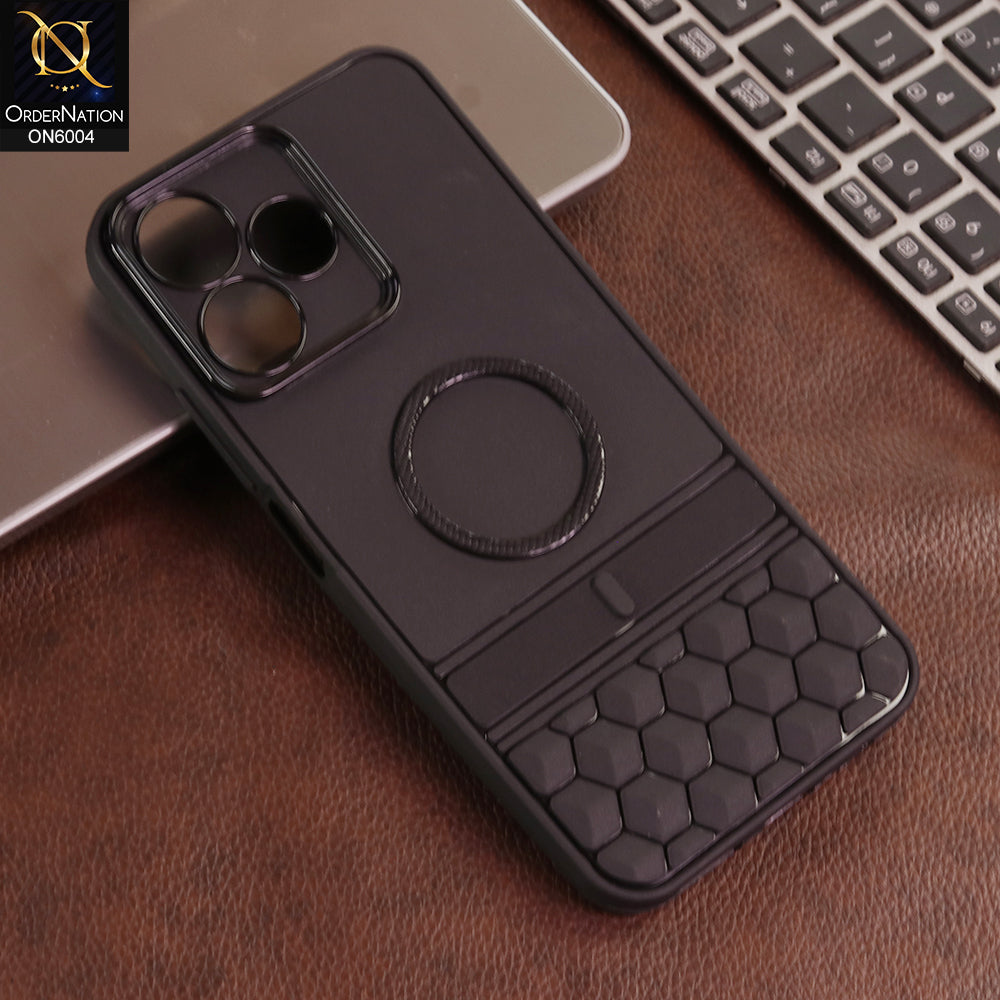 Oppo A6x 4G - Black -  Textured Grip Design with Built-in Ring puffer down magsafe styled Case