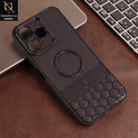 Oppo A6x 4G - Black -  Textured Grip Design with Built-in Ring puffer down magsafe styled Case