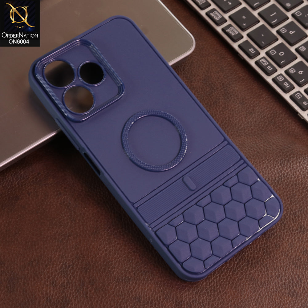 Oppo A6 - Blue -  Textured Grip Design with Built-in Ring puffer down magsafe styled Case