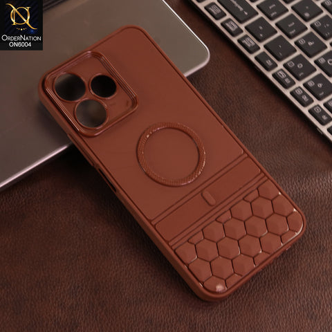 Oppo A6x 4G - Brown -  Textured Grip Design with Built-in Ring puffer down magsafe styled Case