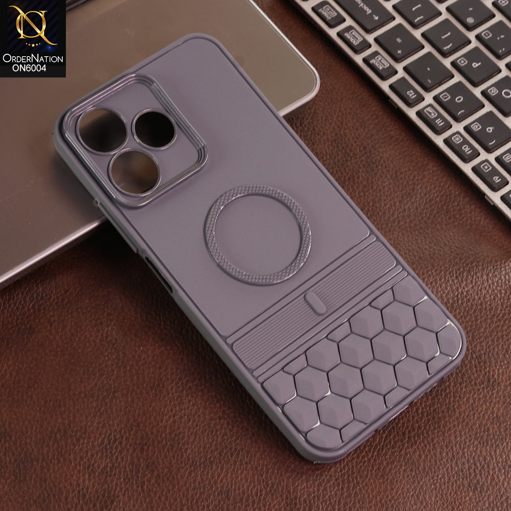 Oppo A6x 4G - Gray -  Textured Grip Design with Built-in Ring puffer down magsafe styled Case