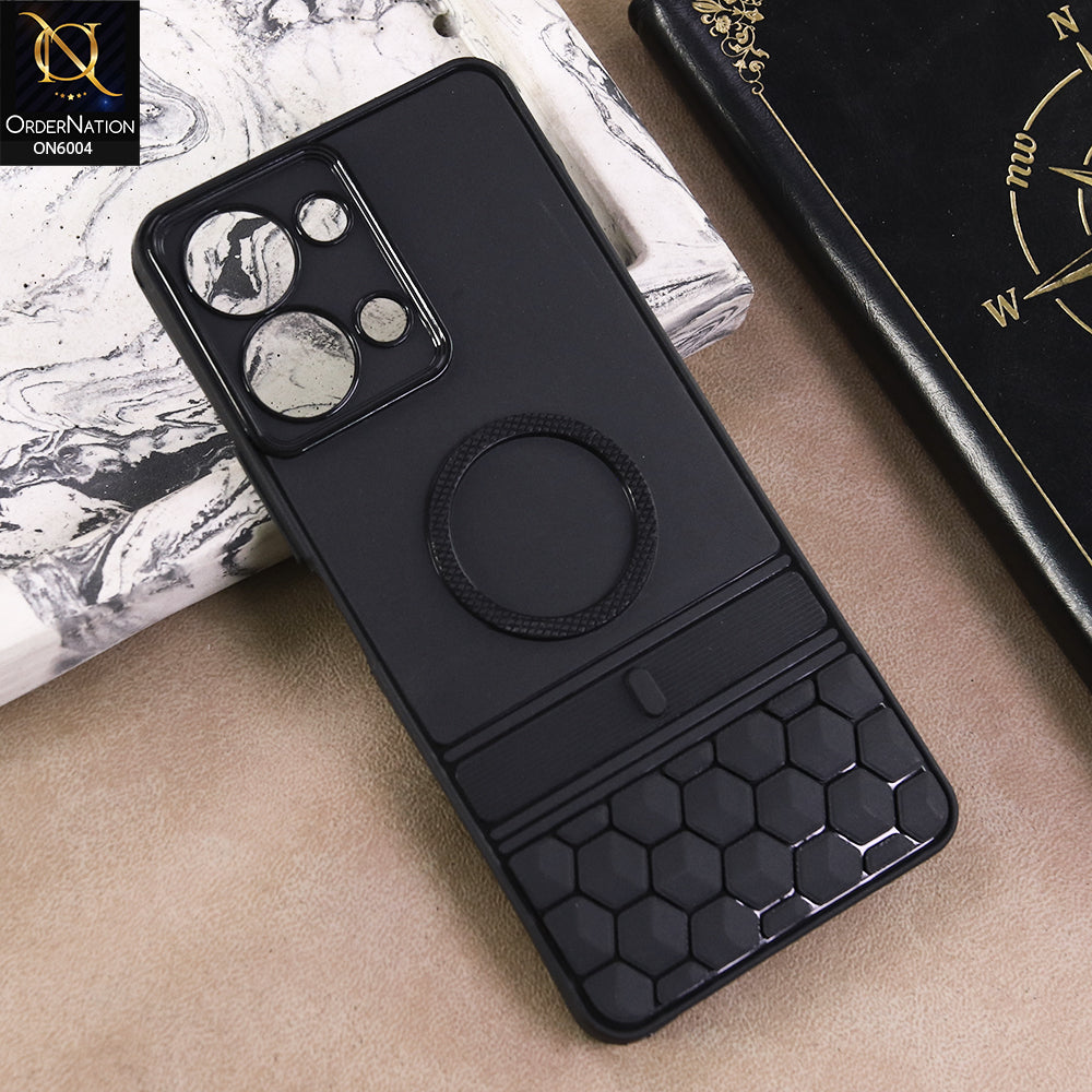 Vivo Y11D 4G Cover  - Black - Textured Grip Design with Built-in Ring puffer down magsafe styled Case