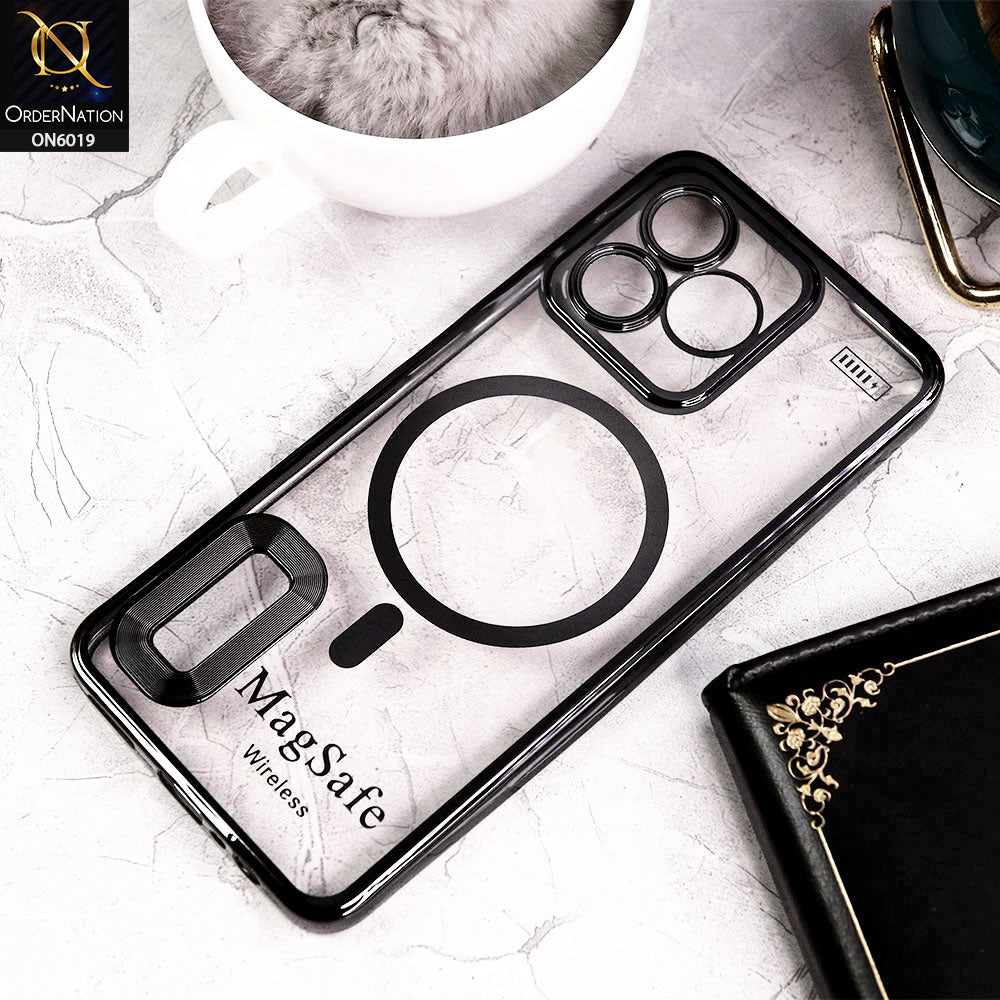 Realme Narzo N53 Cover - Black - Transparent Electroplating Borders Soft Silicon Magsafe Style Case With Camera Protection