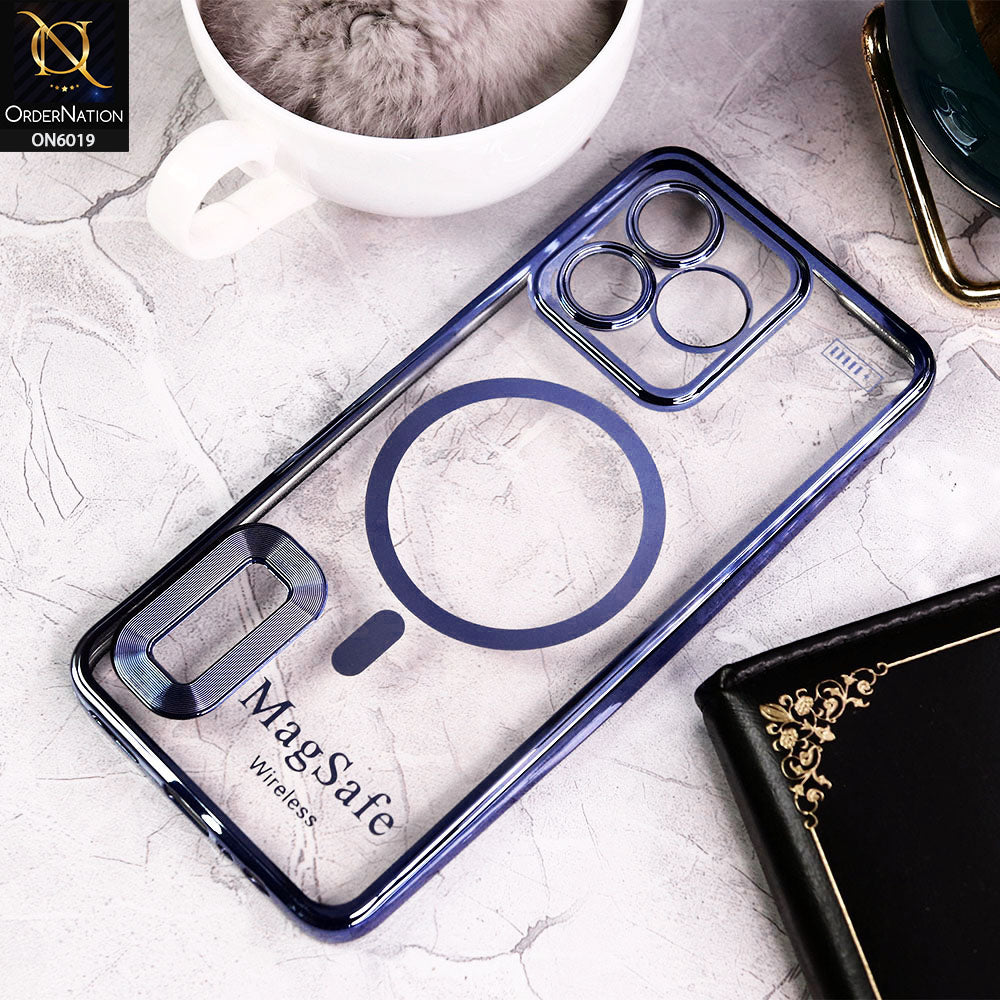 Realme Narzo N53 Cover - Blue - Transparent Electroplating Borders Soft Silicon Magsafe Style Case With Camera Protection