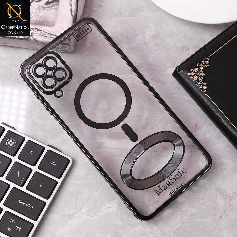 Samsung Galaxy A12 Nacho Cover - Black - Transparent Electroplating Borders Soft Silicon Magsafe Style Case With Camera Protection