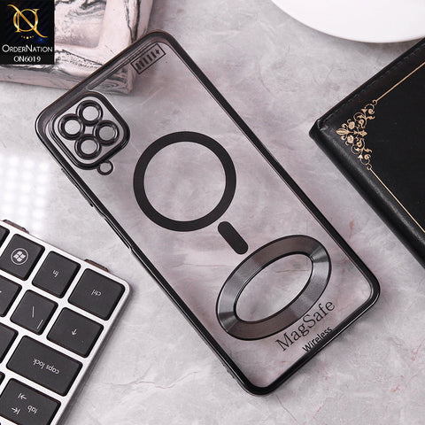 Samsung Galaxy A12 Nacho Cover - Black - Transparent Electroplating Borders Soft Silicon Magsafe Style Case With Camera Protection