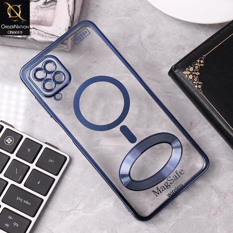 Samsung Galaxy A12 Nacho Cover - Blue - Transparent Electroplating Borders Soft Silicon Magsafe Style Case With Camera Protection