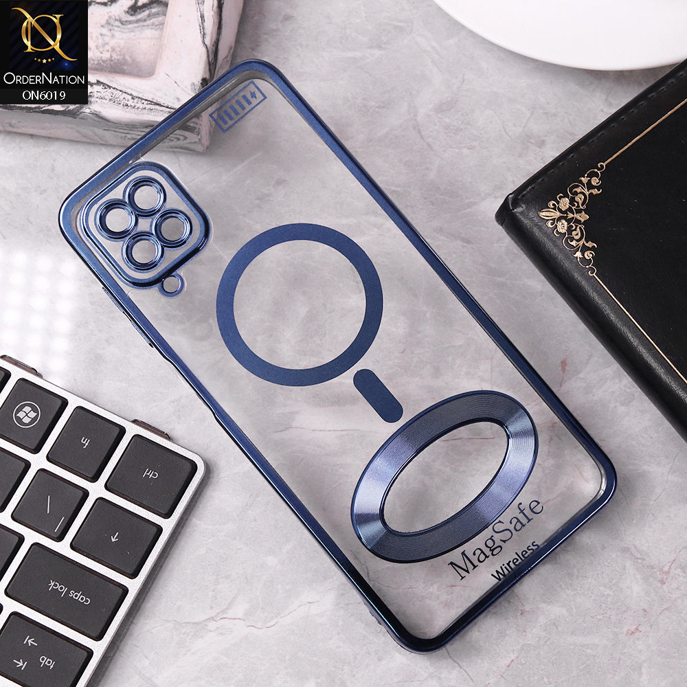 Samsung Galaxy A12 Cover - Blue - Transparent Electroplating Borders Soft Silicon Magsafe Style Case With Camera Protection