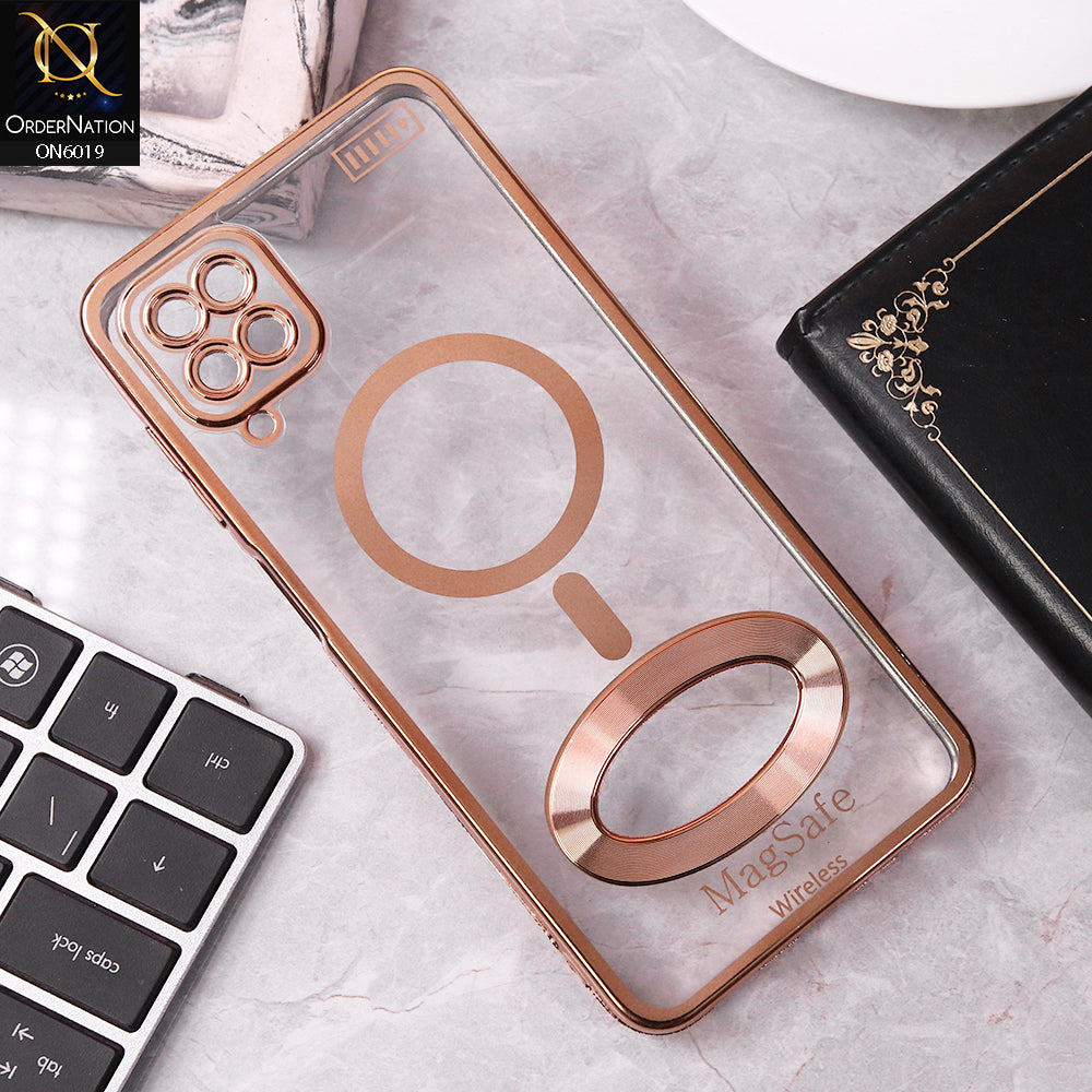 Samsung Galaxy A12 Cover - Golden - Transparent Electroplating Borders Soft Silicon Magsafe Style Case With Camera Protection