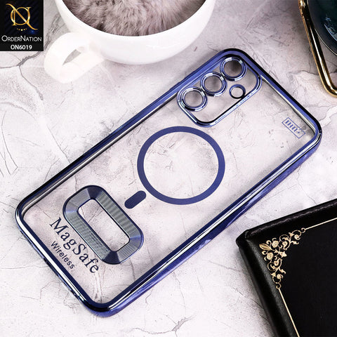 Samsung Galaxy A15 4G Cover - Blue - Transparent Electroplating Borders Soft Silicon Magsafe Style Case With Camera Protection