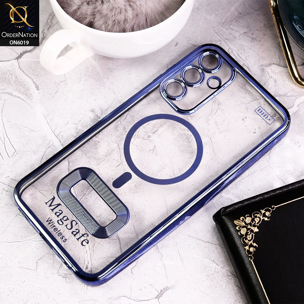 Samsung Galaxy A25 5G Cover - Blue - Transparent Electroplating Borders Soft Silicon Magsafe Style Case With Camera Protection