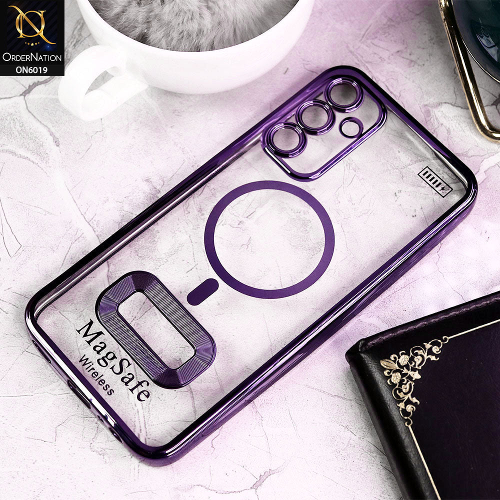 Samsung Galaxy A25 5G Cover - Purple - Transparent Electroplating Borders Soft Silicon Magsafe Style Case With Camera Protection