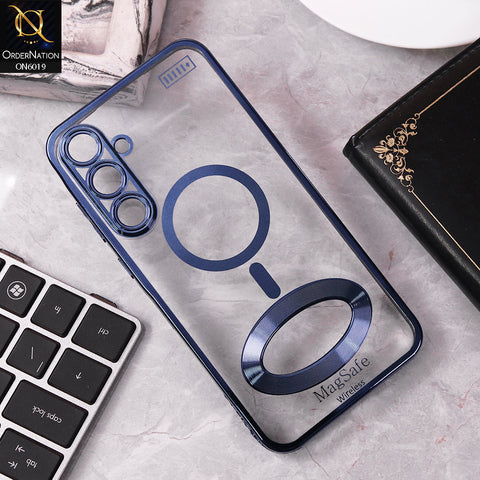 Samsung Galaxy A55 Cover - Blue - Transparent Electroplating Borders Soft Silicon Magsafe Style Case With Camera Protection