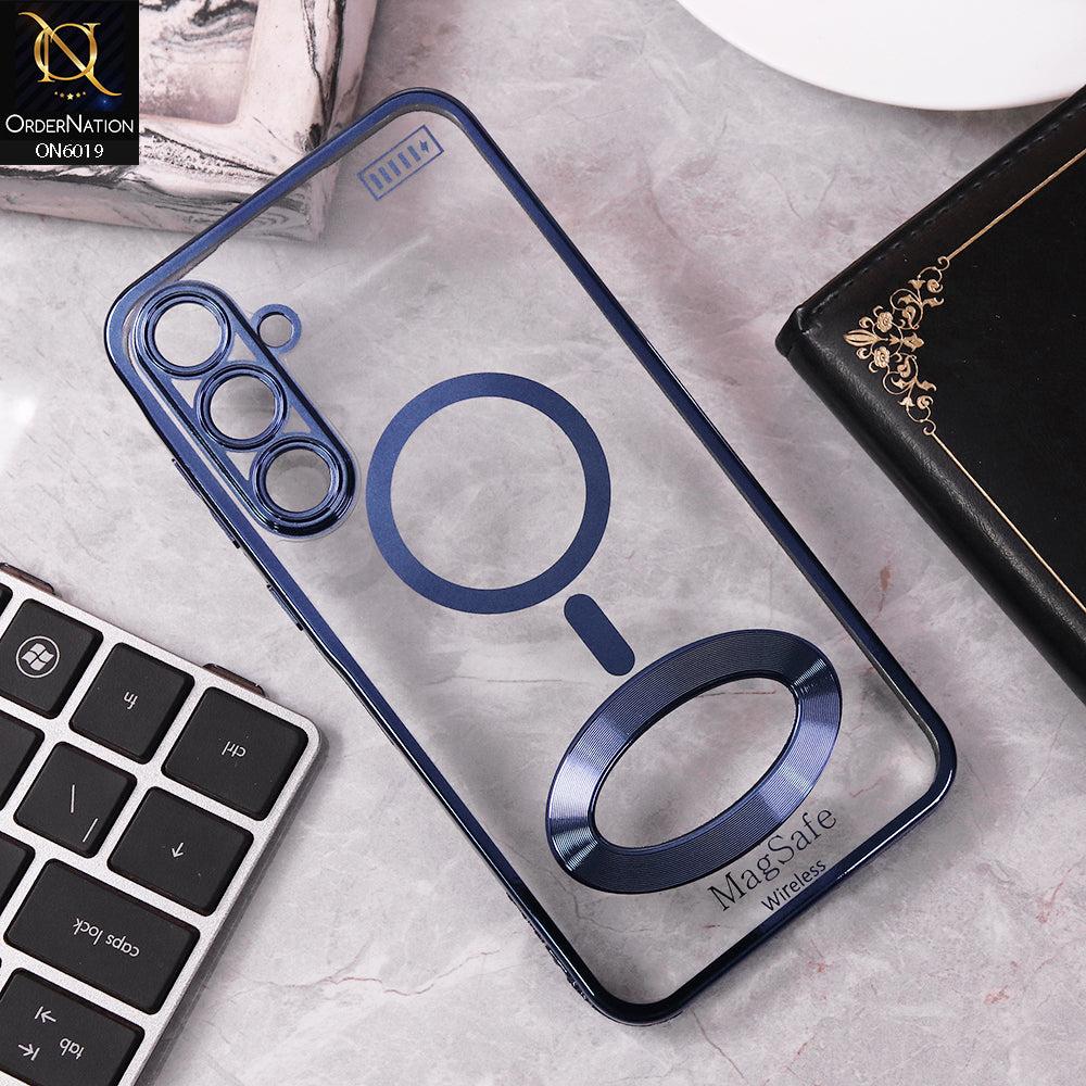 Samsung Galaxy A35 Cover - Blue - Transparent Electroplating Borders Soft Silicon Magsafe Style Case With Camera Protection