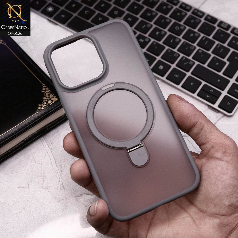 iPhone 15 Pro Max Cover - Gray - BIGC Creative Translucent Magsafe Bracket Holder Soft Borders Protective Case