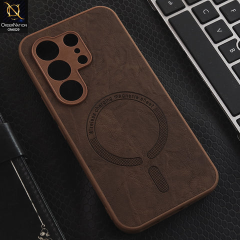 Tecno Camon 50 4G Cover - Brown - Elite Leather Finish Magnetic Wireless Charging Compatible Anti Shock Protective Back Cover