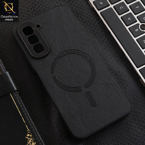 Infinix Hot 70 Cover - Black - Elite Leather Finish Magnetic Wireless Charging Compatible Anti Shock Protective Back Cover